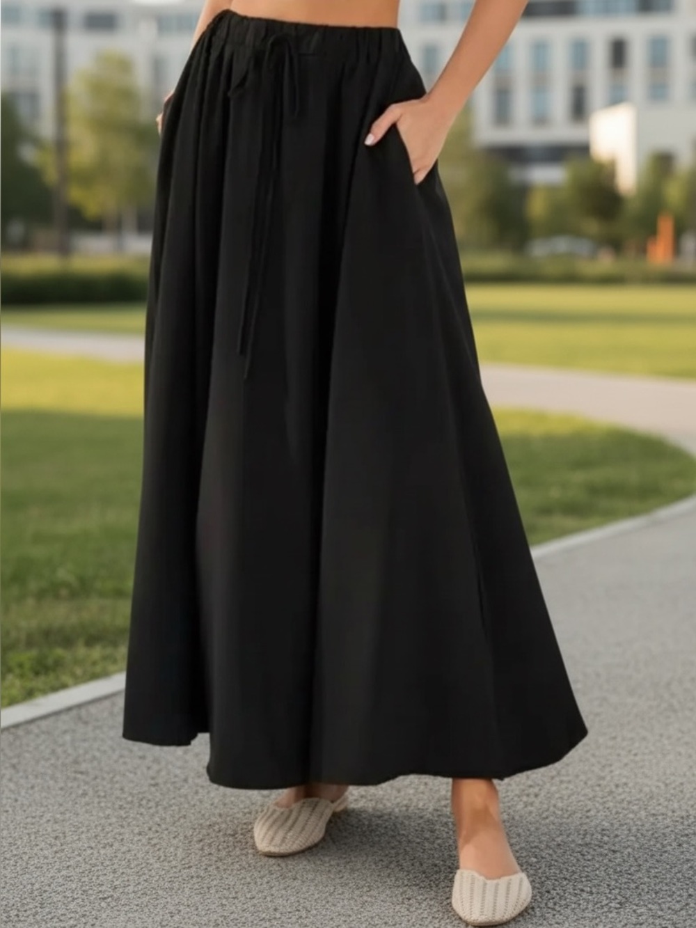 Black Maxi Skirt with Elastic Waist